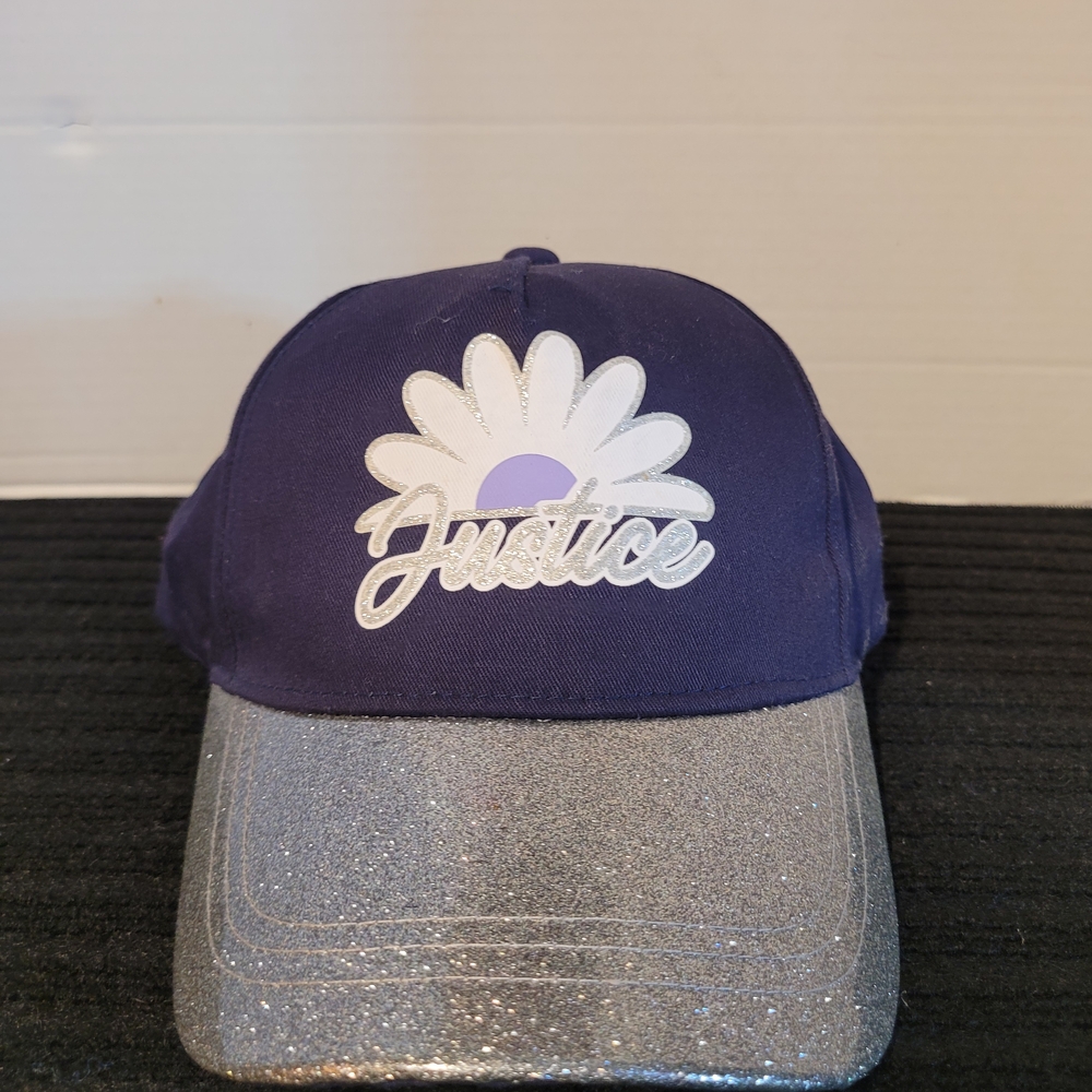 Justice Navy Daisy Baseball Cap with Silver Glitter Brim